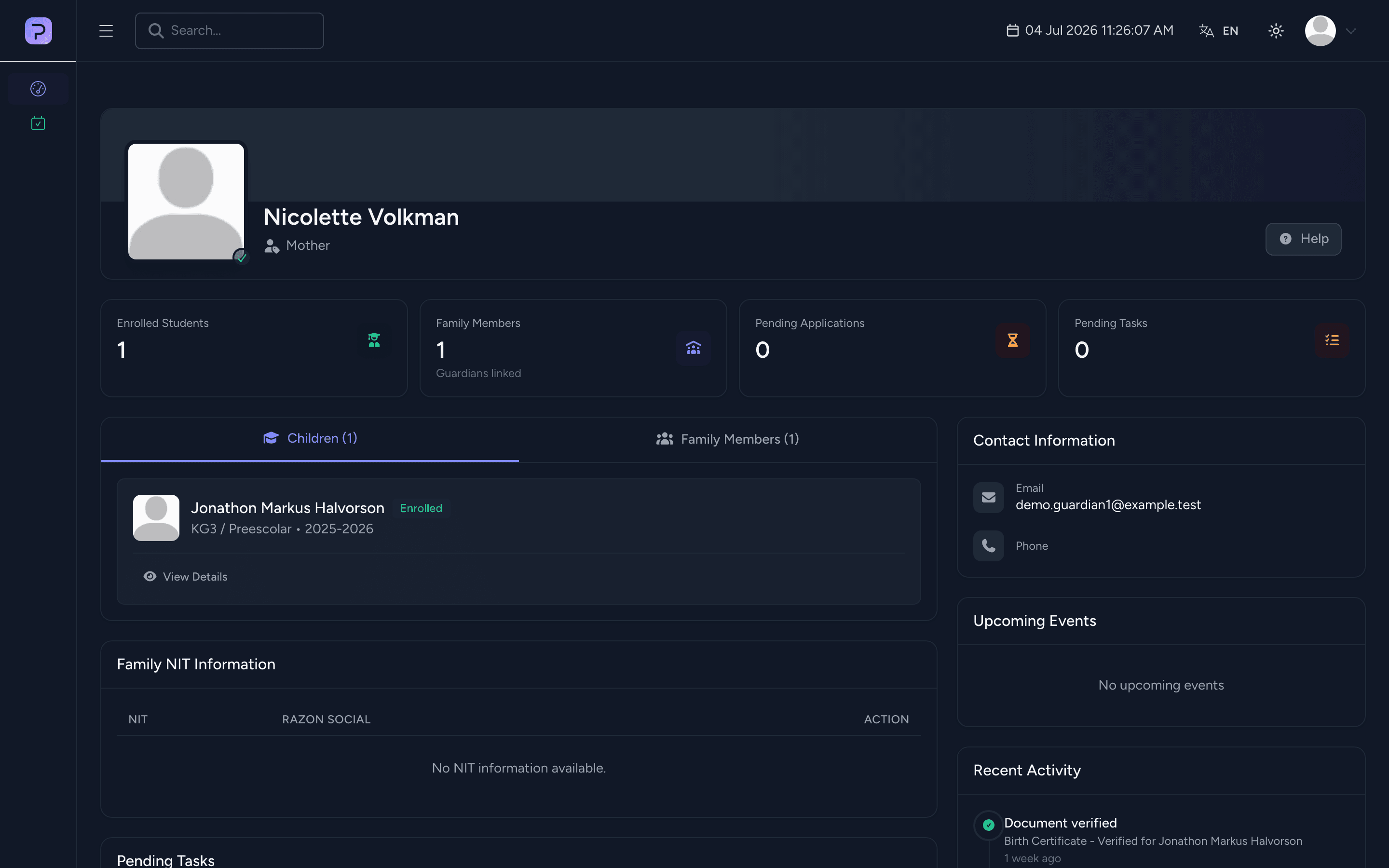 Product screenshot of the Family & Student Portals module in the Pulsedu app