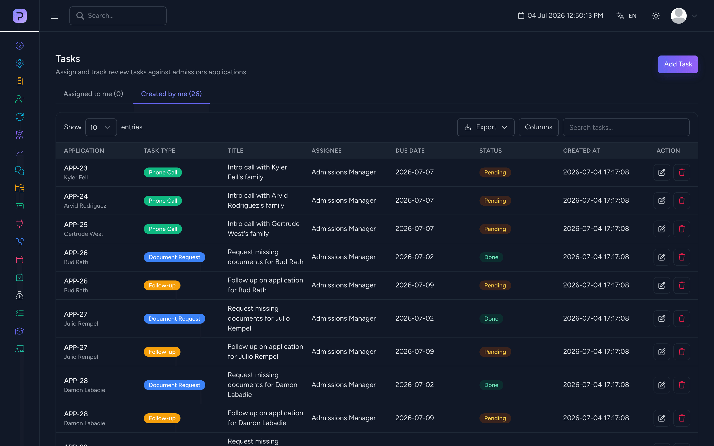 Product screenshot of the Tasks & Approvals module in the Pulsedu app