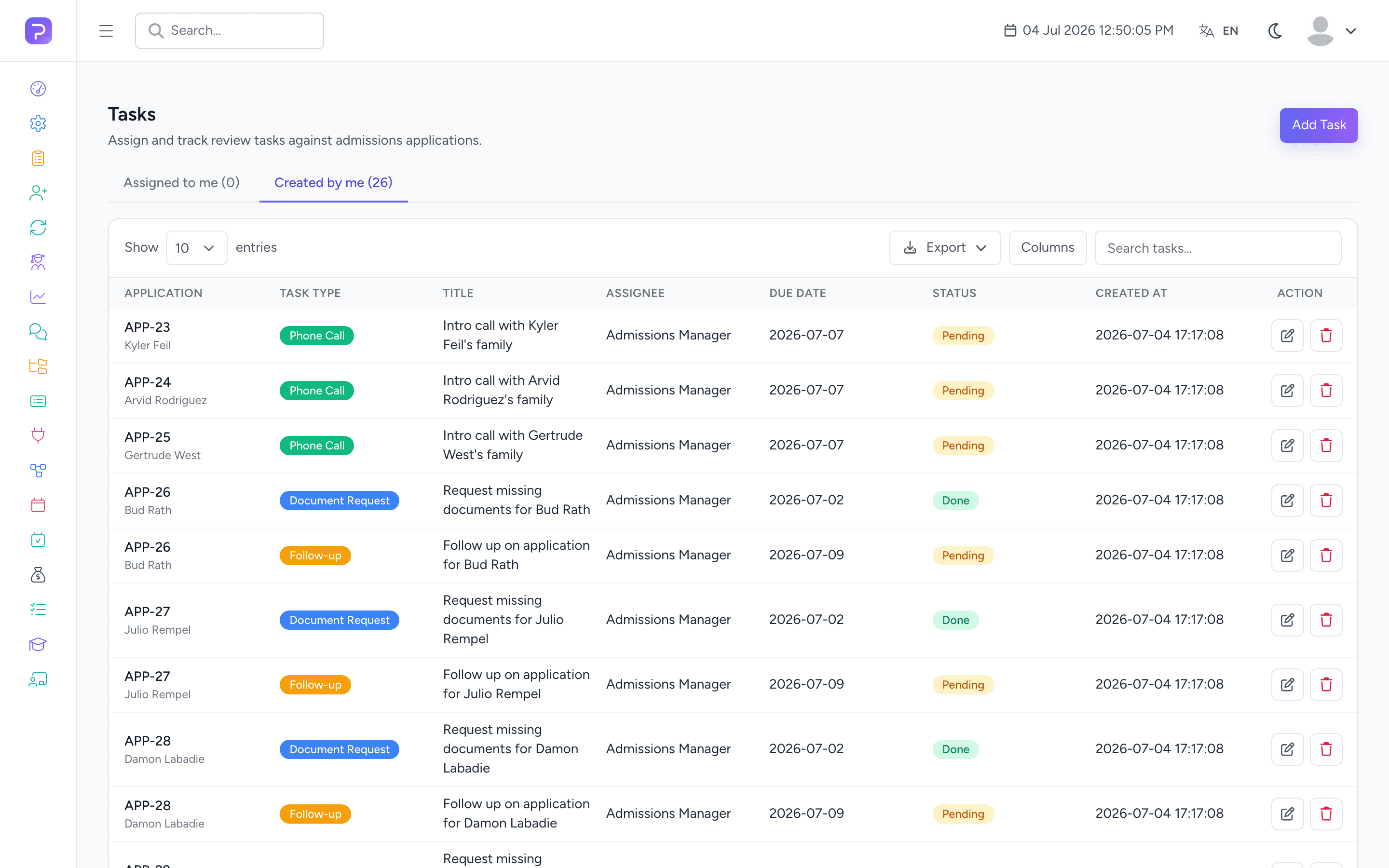 Product screenshot of the Tasks & Approvals module in the Pulsedu app